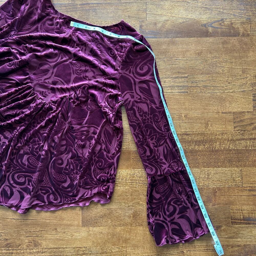 Ultra Pink Boho Velvet Tunic Top – Bell Sleeves in Deep Burgundy size M - Picture 6 of 9